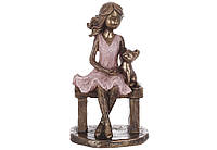 Статуетка декоративна Дівчинка з собакою на лавочці 14х8х6 см полістоун 1K07-448