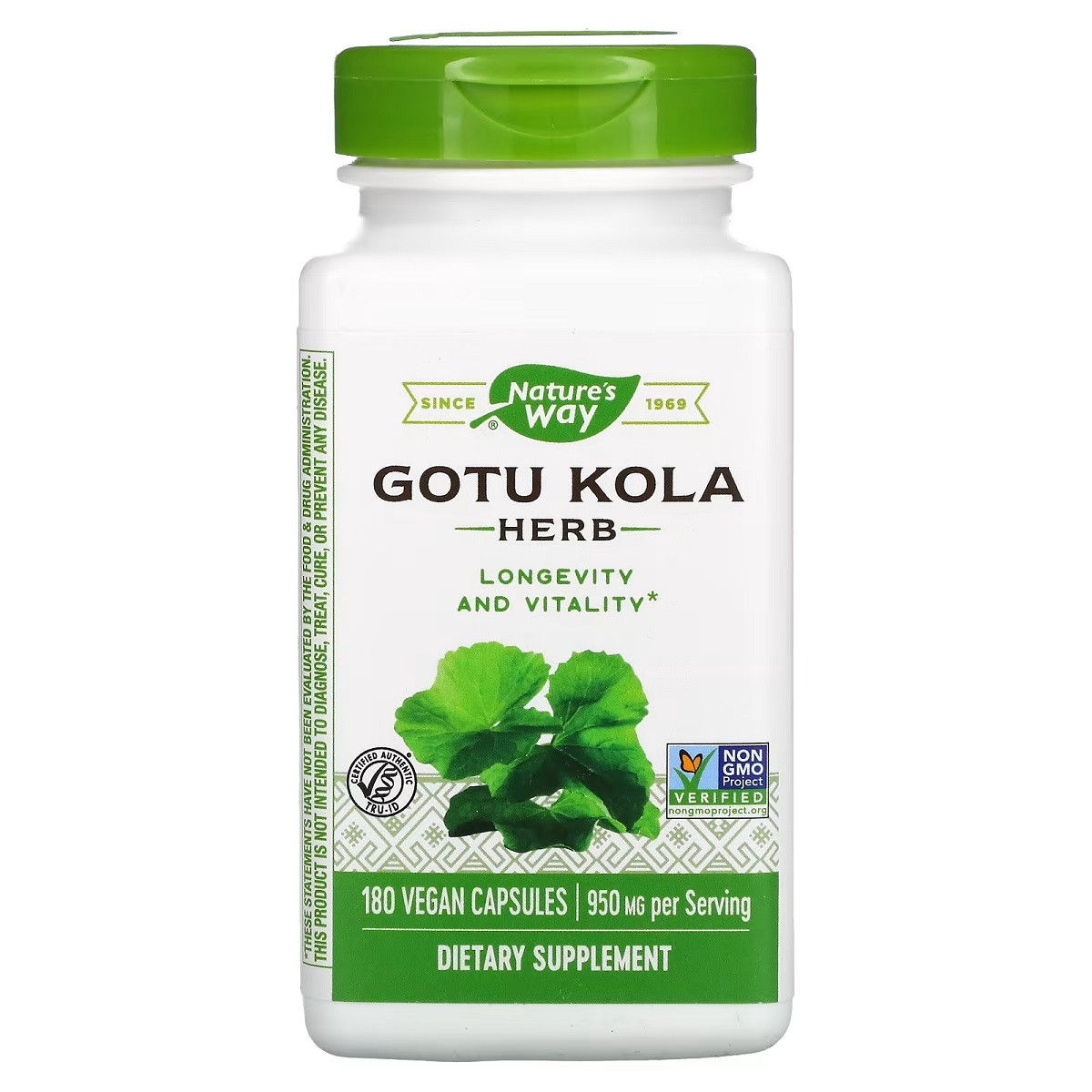 Готу Кола, Gotu Kola Herb, 950 mg, nature's Way, 180 Капсул