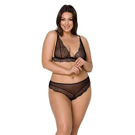 Комплект білизни Passion AMBERLY SET 6XL/7XL black, ліф, трусики бразиліана, люрексовая нитка, фото 1