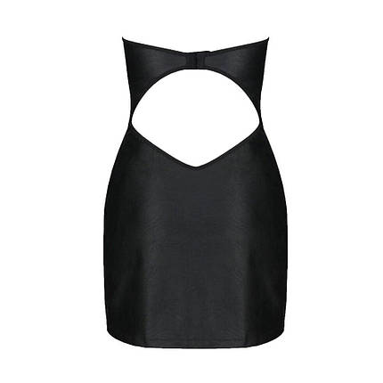 Міні-плаття з екокожі Passion CELINE CHEMISE 6XL/7XL, black, шнурівка, трусики в комплекті, фото 3
