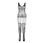 Бодістокінг Passion ECO BS001 One Size black, з доступом, імітація підв'язок, флористичний декор, фото 5