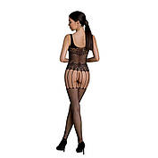 Бодістокінг Passion ECO BS001 One Size black, з доступом, імітація підв'язок, флористичний декор, фото 6
