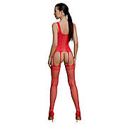 Бодістокінг Passion ECO BS007 red, з доступом, силуетний малюнок, імітація підв'язок, фото 6