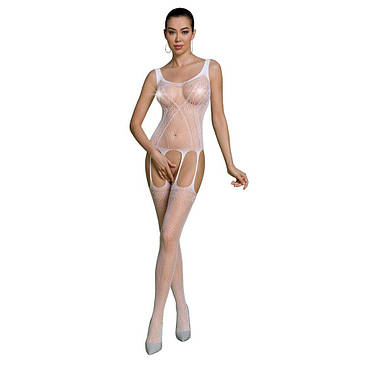 Бодістокінг Passion ECO BS007 white, з доступом, силуетний малюнок, імітація підв'язок, фото 1