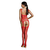 Бодістокінг Passion ECO BS008 red, з доступом, флористичний декор, імітація підв'язок, фото 6