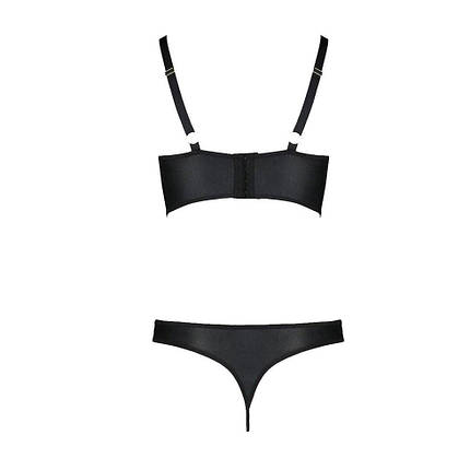 Комплект з екокожі Passion MALWIA BIKINI 6XL/7XL black, з люверсами і ремінцями, бра, трусики, фото 2