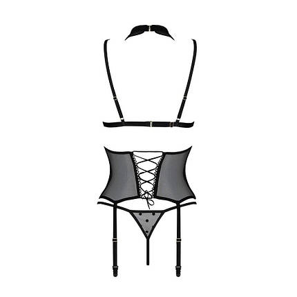 Корсет з відкритими грудьми Passion DOMINICA CORSET S/M black, пажі для панчіх, стрінги, фото 3