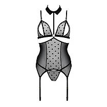 Корсет з відкритими грудьми Passion DOMINICA CORSET S/M black, пажі для панчіх, стрінги, фото 4