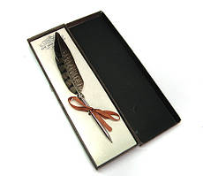 Ручка кулькова в стилі вінтаж Перо фазана коробка прим'ята