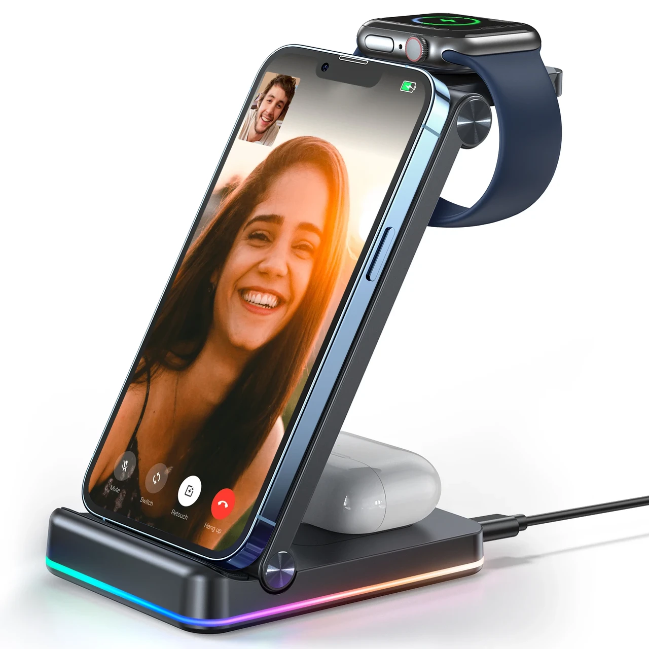 Бездротова зарядка Joyroom JR-WQN01 QI док-станція для iPhone Apple Watch AirPods для айфона з підсвіткою