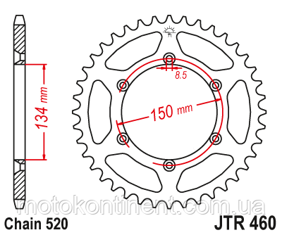 Мотозірка задня JTR460.50SC KAWASAKI KDX220-250, KAWASAKI KLX 250-650 , KX 125-500,SUZUKI RM-Z 250, фото 1