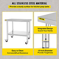 VEVOR Рабочий стол 91 x 76 x 82 см Рабочий стол из нержавеющей стали для общественного питания около 160 кг