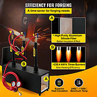 VEVOR Газовая кузнечная печь 1350°C, кузнечная печь 15 л, кузнечная печь с тремя горелками, однодверная