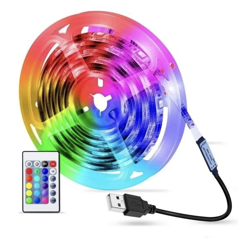 Світлодіодна Лід Стрічка USB з Пультом вологозахищена Rainbow LED SL RGB 5 метрів 12v (M7702000301)