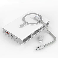 Повербанк PZOZ D23 10000mAh с магнитной зарядкой для iPhone и смарт часов AppleWatch, с MagSafe, белый