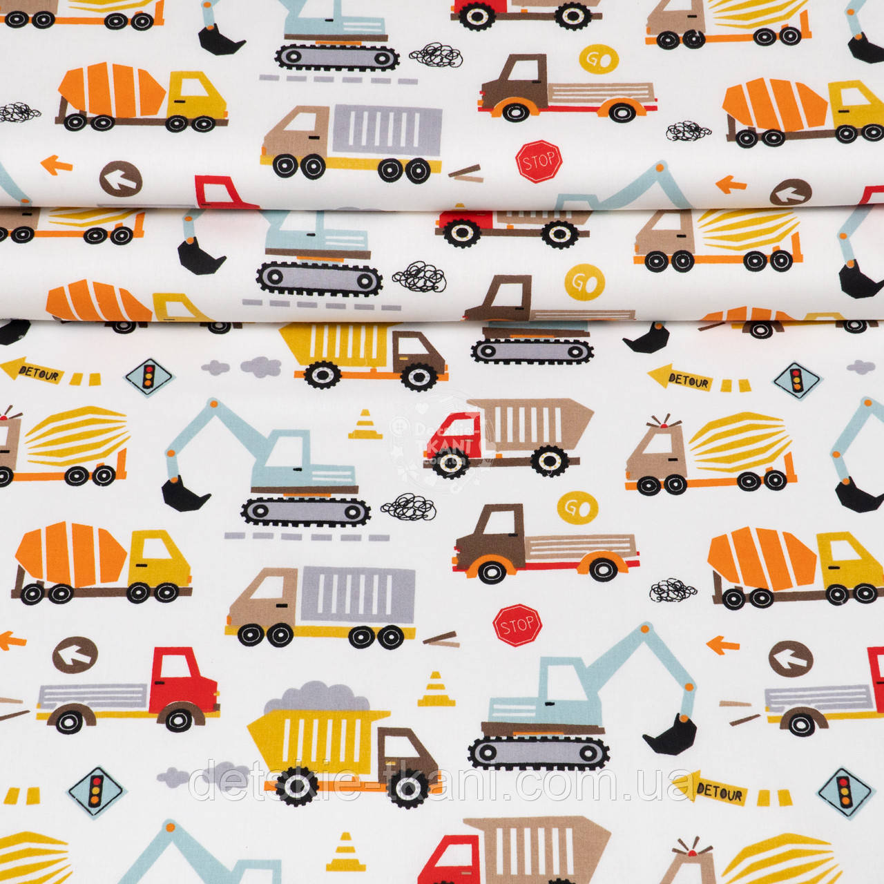 Ранфорс шириною 240 см "Бежеві будівельно-дорожні машини", №4923, фото 1