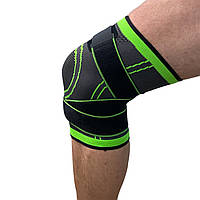 Бандаж колена черно-зеленый с бинтом размер S,M,L,XL