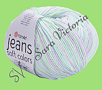 Светлая меланж хлопковая пряжа с акрилом YarnArt jeans soft color (ярнарт джинс софт колор) 6201 светлый