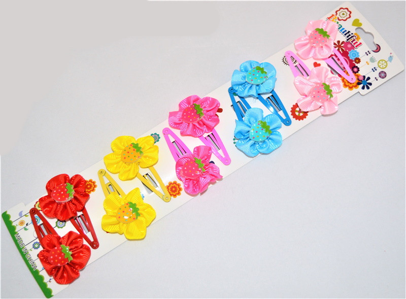 Дитячій затиск для волосся "Полуниця з рюшкою", ЦІНА ЗА УП. 10ШТ, на планш. 30*7 см (10 шт.), фото 1