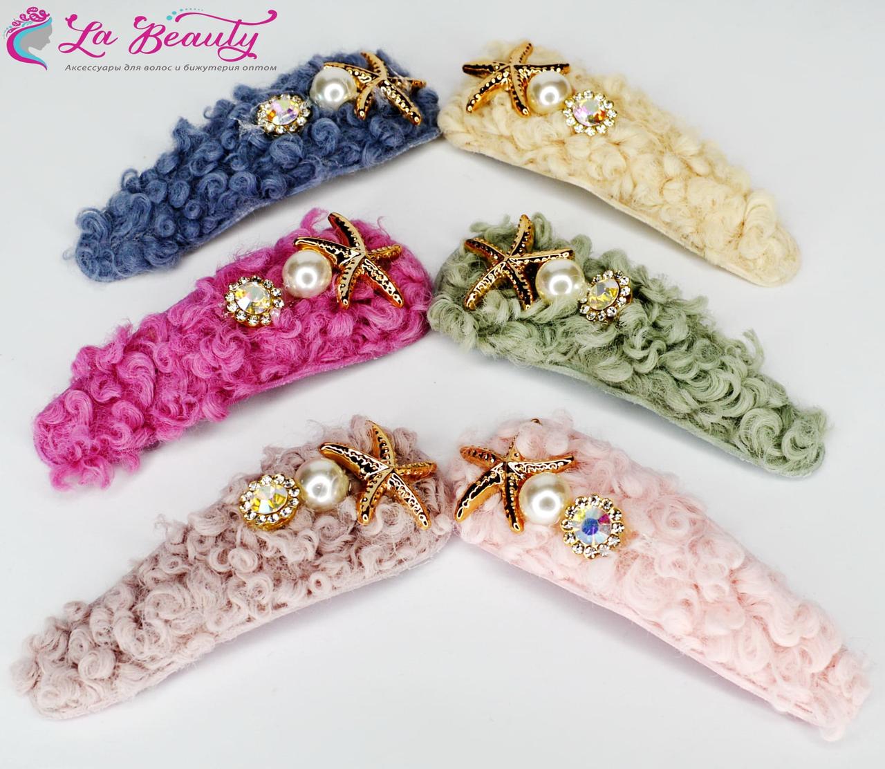 Затиск-хлопушка для волосся "Хутро з зіркою", ЦІНА ЗА УП. 6ШТ, на планш.27*10см (6 шт), фото 1