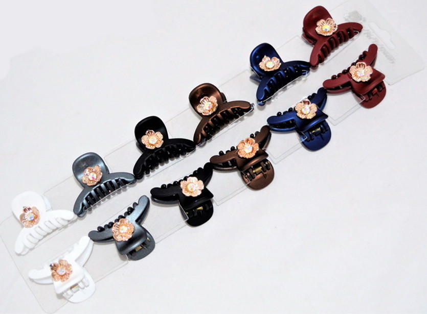 Краб для волосся матовий з квіткою міні, ЦІНА ЗА УП. 12ШТ, в пак. 24*8 см (12 шт.), фото 1