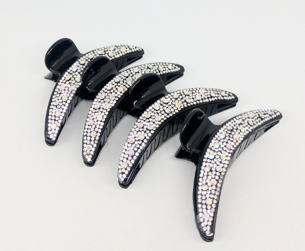 Краб для волосся чорна дуга зі стразами, ЦІНА ЗА УП. 4ШТ, в пак. 17*12см (4шт), фото 1