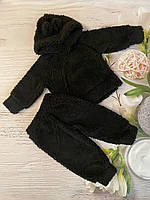 Плюшевый спортивный костюм для мальчика из материала тедди черного цвета р.80-134