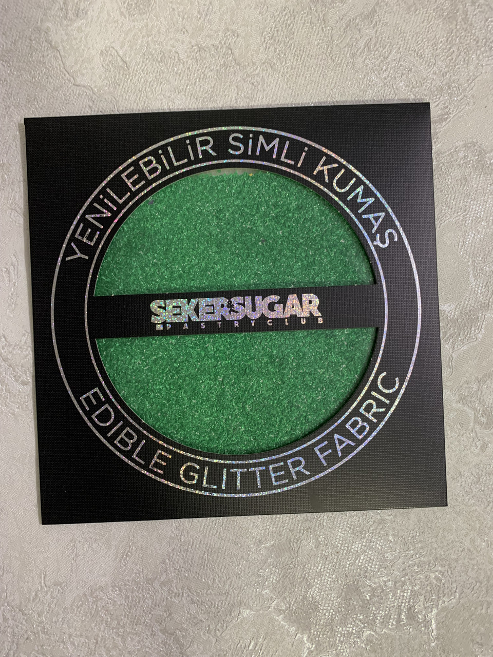 Глітерна тканина їстівна зелена 15*15 см 	SekerSugar