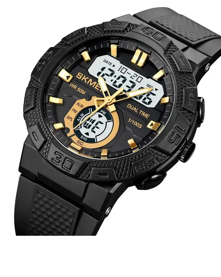 Чоловічий спортивний наручний годинник Skmei 1881 (Чорний із золотистим і білим циферблатом), фото 1