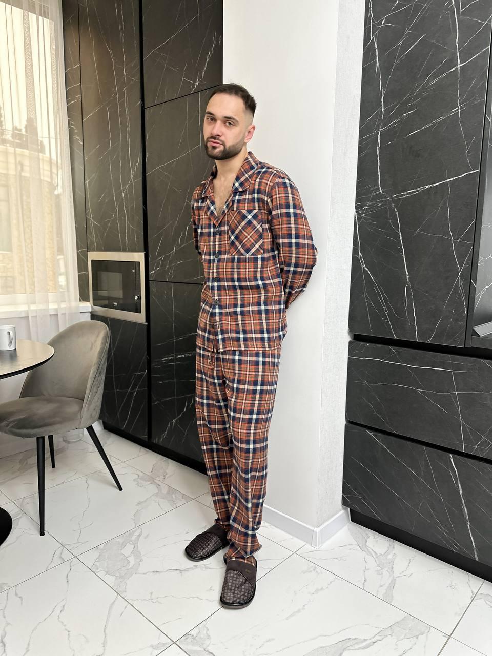 Модні чоловічі піжами в клітинку. Одяг для сну для чоловіків. Домашній спальний комплект., фото 1