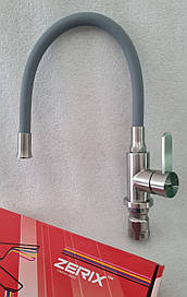 Змішувач для кухні на мийку ZERIX 74004-9 з нержавіючої сталі з гнучким гусаком сірого кольору