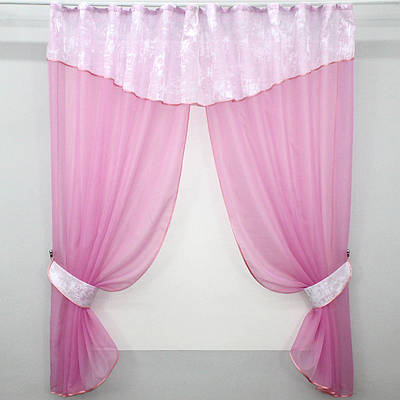 Кухонні штори (280х170см.) з ламбрекеном, на карниз 1-1,5м. Колір рожевий з білим. Код 084к 52-0637