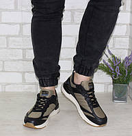 Чоловічі комбіновані демісезонні кросівки з екошкіри та текстилю на шнурівці