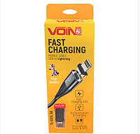 Кабель для зарядки телефону магнітний VOIN USB - Lightning 3А, 1m, black (швидка зарядка/передача даних)