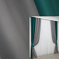 Комплект комбинированные шторы блэкаут (1,5м*2,7м, 2шт). Цвет бирюзовый с серым