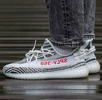 Чоловічі кросівки Adidas Yeezy Boost 350 "Zebra" весна-осінь-літо повсякденні (білі). Живе фото (ізі буст 350)