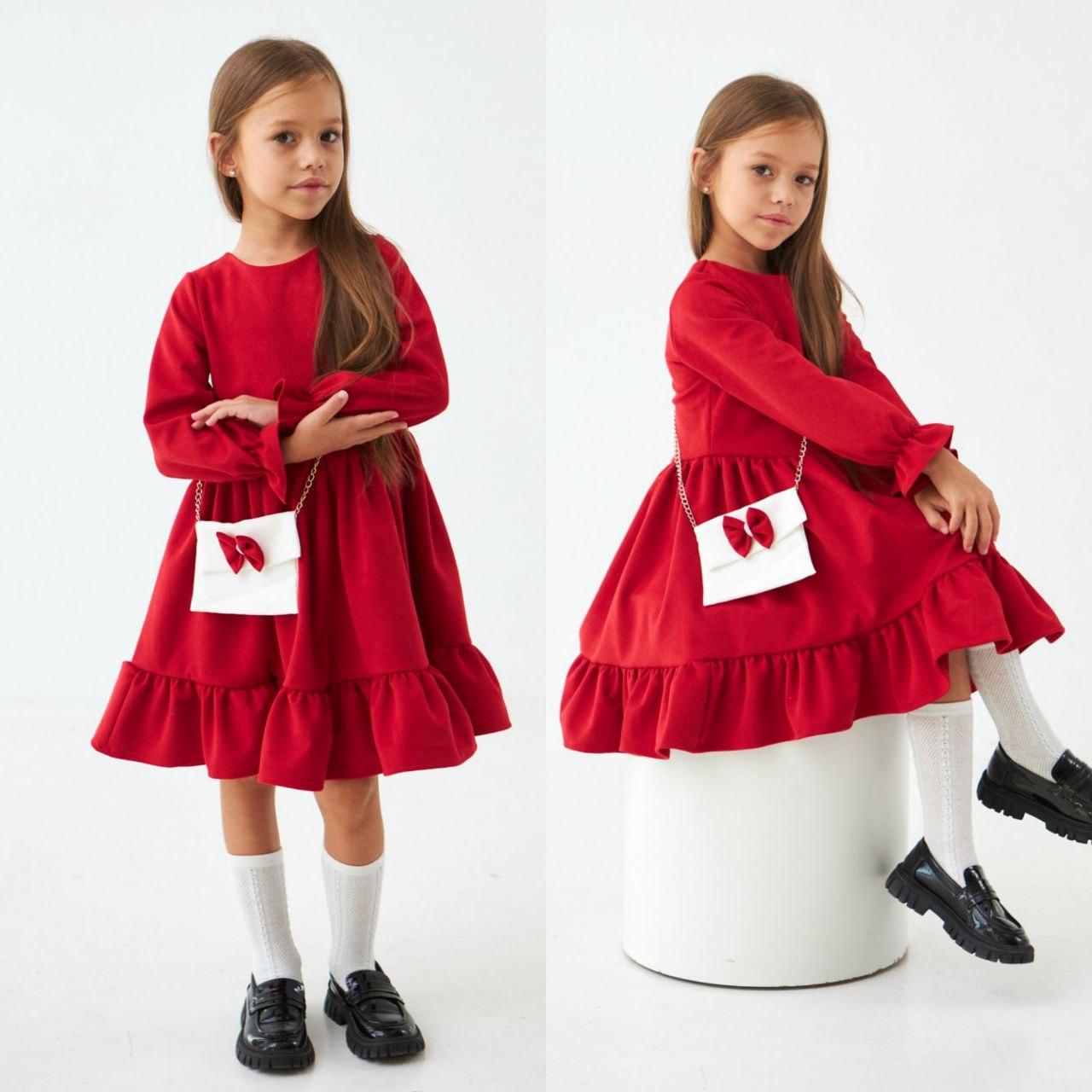 Сукня на дівчинку 98-128 см Замш 002592 Червона, фото 1