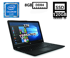 Ноутбук HP 15-bs212wm/15,6"TN(1366x768)/Intel Celeron N4000 1.10GHz/8GB DDR4/SSD 120GB/Intel UHD Graphics