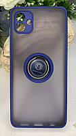 Чехол накладка бампер Samsung Galaxy A04 (A045) 2022 Качество! Синий с кольцом-подставкой.
