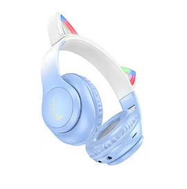 Бездротові навушники з вушками Hoco W42 Cat Ears Bluetooth з підсвічуванням (Сині)