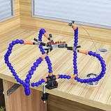 Третя рука для паяння тримач плаття з 5 гнучкими валами, лупою та підсвіткою, фото 2