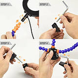 Третя рука для паяння тримач плаття з 5 гнучкими валами, лупою та підсвіткою, фото 6