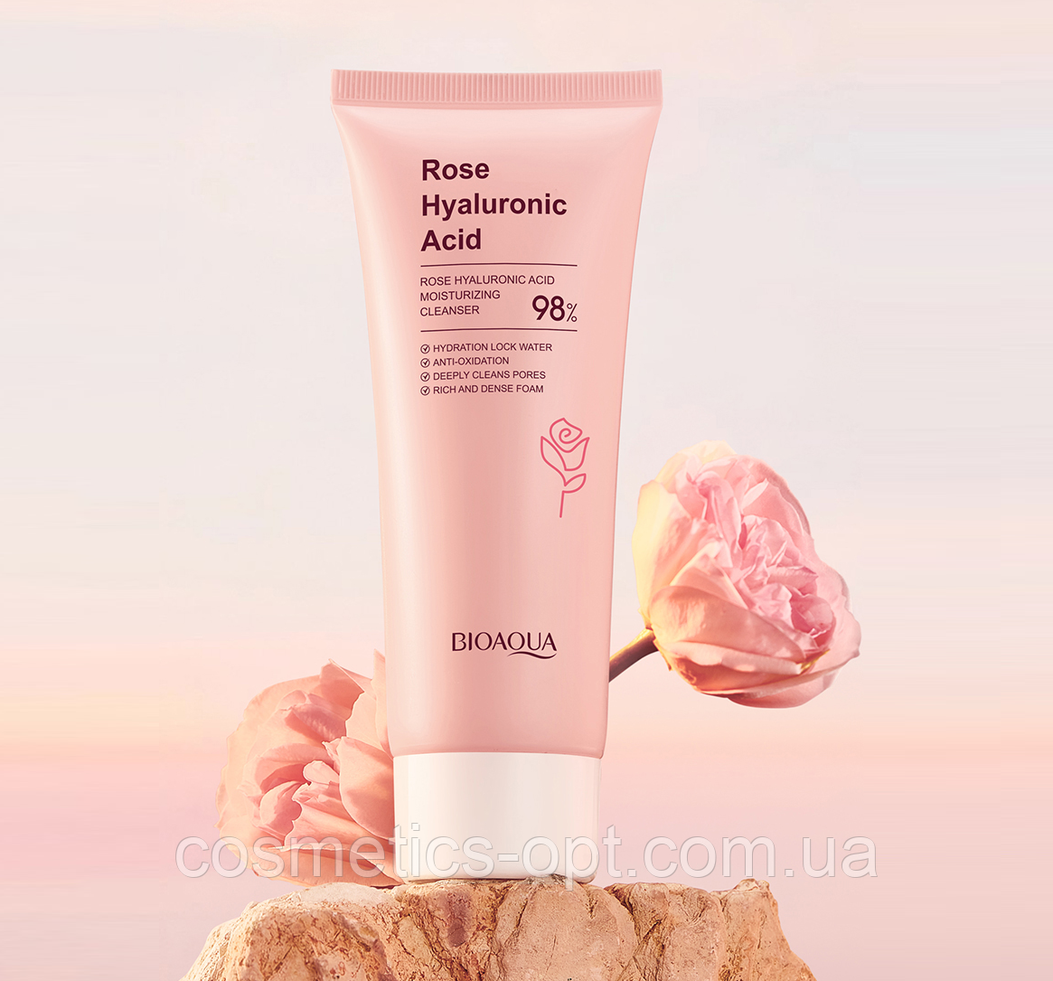 Пінка для вмивання з екстрактом троянди та гіалуроновою кислотою Bioaqua Rose Hyaluronic Acid Cleanser, 100 g