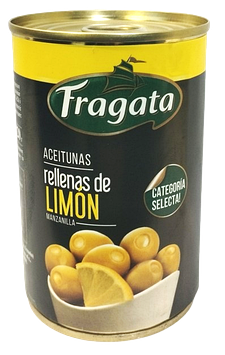 Оливки FRAGATA зелені з лимоном без кісточки, 300 г (суха вага 120 г)