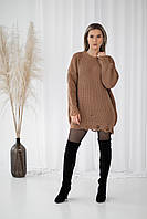 Туніка-рванка подовжений светр плаття коричневого кольору