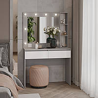 Туалетный столик с квадратным зеркалом 1600х1000х400 мм Серый/Белый