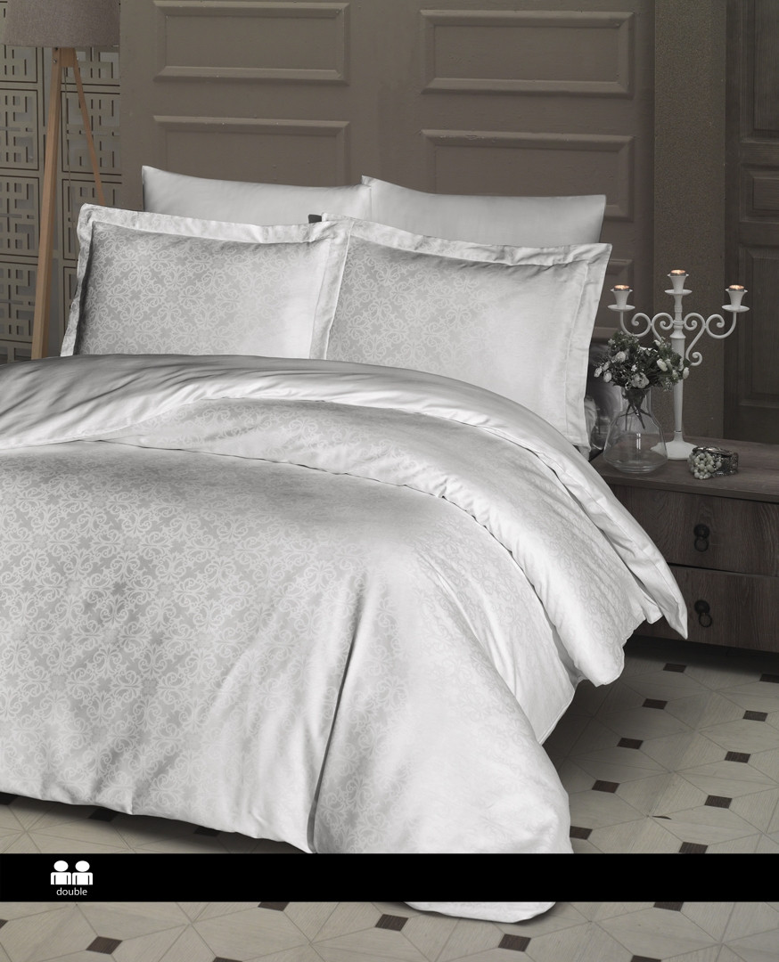 Сімейна Постільна Білизна First Choice Jacquard Satin Lamone Cream 160х220см (2 шт), фото 1