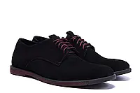 Мужские демисезонные туфли из натуральной замши черные на шнуровке