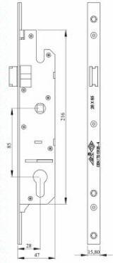 Замок-рейка 2000 мм., 28/85 без ригеля
