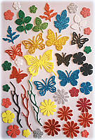 Вирубки із фоамірану, метелики і листя, для скрапбукінга, прикрашення альбому, різні кольори 35 штук. Набор № 16